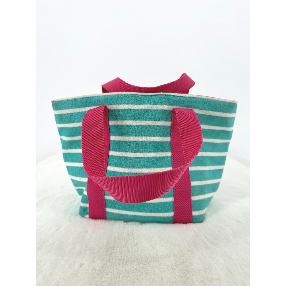 Bath Body Works Terry Cloth Striped Teal Pink White‎ Small Tote Bag Vintage
